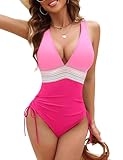 Edelqual Womens Tummy Control Swimsuits Slimming One Piece Bathing Suit Modest Bathing Suit for Women(Color Block Hot Pink,Medium) @ $4.99