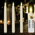 Flameless Taper Candles with Remote Control and Timer, Battery Operated LED Candlesticks with Flickering 3D Flame, 9.6 Inches Plastic Fake Candles for Christmas, Wedding and Home Decor (Ivory, 3)