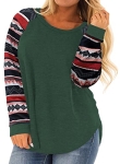 Women’s Plus Size Tops XL Long Sleeve Shirts Color Block Tee Shirts Green 14W @ $12.99