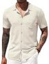 COOFANDY Mens Knit Button Down Shirt Vintage Casual Beach Polo Striped Pocket Breathable Beige @ $20.99