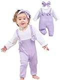 QITUDATEY 6-9 Month Infant Baby Girl Clothes Long Sleeve Newborn Romper With Headband Sets Lilac New Born Going Home Outfit
