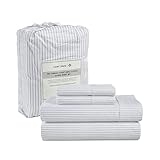 Lane Linen 100% Cotton Sheets For Queen Size Bed, 450 Thread Sateen 4 Pc Queen Sheet Set, Cooling Sheets Queen Size, Soft, Breathable Bed Sheets, Deep Pocket Queen Sheets, Ticking Stripe – Cobalt Blue
