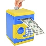 Yanaze Kids Money Bank, Electronic Password Piggy Bank Cash Coin Money Saving Box for Kids Mini ATM Toy Gift for Children Boys Girls (Yellow/Blue) @ $6.99
