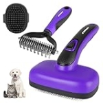 COZYGIFT Dog Brush Kit – 3 PCS Grooming Set with Self-Cleaning Brush, Undercoat Rake & Pet Bath Brush. Great for Shedding, Tangles & Dirt Removal – Ideal for Long & Short Haired Dogs & Cats, Purple