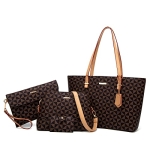 Women Fashion Synthetic Leather Handbags Tote Bag Shoulder Bag Top Handle Satchel Purse Set 4pcs (Apricot-lattice-A)