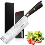 anshee 7 Inch Japanese Nakiri Cleaver Knife & Vegetable Cleaver – High Carbon Stainless Steel Kitchen Knife with Anti-Stick Hammered Blade, Ergonomic Handle & Copper Rivet for Meat, Vegetables