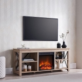 Henn&Hart Rectangular TV Stand with Log Fireplace for TV’s up to 65
