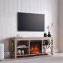 Henn&Hart Rectangular TV Stand with Log Fireplace for TV’s up to 65
