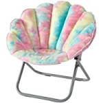 Justice Faux Fur Scallop Saucer Chair with Holographic Trim (Rainbow Tie Dye Pink) @ $38.00