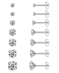 Earrings for Women, 7 Pairs Stud Earrings Set for Men Girl, COMOSO 18K White Gold Plated S925 Sterling Silver Cubic Zirconia Earrings Studs 3-8mm, Birthday Christmas Gift @ $7.99