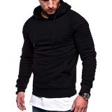 Johoproce Men’s Casual Fashion Sports Slim Fit Pleated Raglan Sleeve Stripe Hoodies Long Solid Color Sleeve Top Pullover Sweater(Black @ $14.99