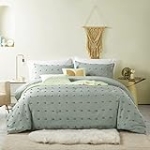 Jolusere Sage Green Pom Pom Comforter Set Queen Size Boho Tufted Comforter Sets Bohemian Aesthetic Soft Lightweight Microfiber Bedding Set Gift for Women Men – 1 Comforter + 2 Pillowcases @ $20.00