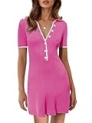Saodimallsu Womens V Neck Short Sleeve Slim Fit Bodycon Sweater Dress Button Up Ribbed Knit Mini Summer Dresses Pink