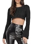 Rapbin Crochet Tops for Women Summer Hollow Out See Through Long Sleeve Cover Up Casual Knit Crop Sweater Black M @ $19.19