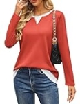 GRACE KARIN Fall Long Sleeve Shirts for Women, Waffle Knit Dressy Casual Tunic Tops, Fashion Color Block Work Blouses Orange XL