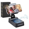 BFUSHIONY Cell Phone Stand with Wireless Bluetooth Speaker for Dual Connect, Phone Holder with HD Surround Sound for Desk, Birthday Gifts for Men, Stocking Stuffers White Elephant Gifts for Adults