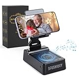 BFUSHIONY Cell Phone Stand with Wireless Bluetooth Speaker for Dual Connect, Phone Holder with HD Surround Sound for Desk, Birthday Gifts for Men, Stocking Stuffers White Elephant Gifts for Adults