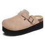 Rihero Women’s Platform Clogs Adjustable Buckle Cork Footbed Slip on Suede Clog Slippers Apricot Size 8 @ $35.99