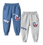 HILEELANG Boys’ Jogger Pants 2-Pack Pull on Elastic Blue Grey Dinosaur Playwear Sweatpants Size 7