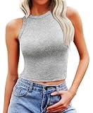Bluetime Women Clothing Summer Tank Top Basic Sleeveless Racerback Slim Fitted Crop Tops (Grey,S)
