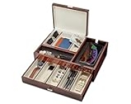 HOUNDSBAY Admiral Dresser Valet Box & Mens Jewelry Box Organizer – Watch Box Organizer for Men with Large Smartphone Charging Station (Cherry on Solid Ashwood) @ $17.49