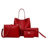 GWTAECH Women Fashion Synthetic Leather Handbags Tote Bag Shoulder Bag Top Handle Satchel Purse Set 4pcs (Red @ $10.00