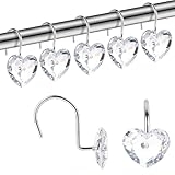 Heart Shower Curtain Hooks,12 Acrylic Fashion Rhinestone Valentines Day Heart Decorative Crystal Bling Shower Curtain Rings for Curtains and Shower Curtains @ $4.49