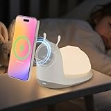 Magnetic Wireless Charger Stand for iPhone: 15W Fast Charging Desk with Night Light for Kids Mag Safe iPhone 17 16e 16 15 14 13 12 Pro Max – Cute Touch Lamp for Nightstand & Bedroom & Breastfeeding