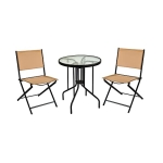 Amazon Basics 3-Piece Sling Folding Patio Bistro Set with Glass Table Top – Tan @ $62.33