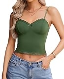 Avidlove Sexy Tops for Women Lace Camisole Spaghetti Strap Crop Tank Tops Slim Fit Cami Y2K Top Army Green