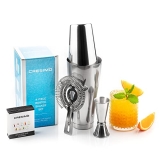 4pc Boston Cocktail Shaker Set – Large Stainless Steel Boston Shaker Bar Set with 28oz Weighted and 18 oz Unweighted Martini Drink Shaker Cups & Bartender Kit – Jigger @ $9.97