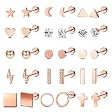 ORAZIO 15 Pairs Tiny Cartilage Stud Earrings Star Moon Circle Bar Heart Trague Stud Earrings Set for Women Flat Back Cross CZ Earrings Stainless Steel Ear Piercing Set @ $4.99