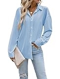 Womens Button Down Shirts Long Sleeve Collared Office Work Blouses Tops Light Blue @ $12.23