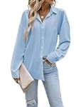 Womens Button Down Shirts Long Sleeve Collared Office Work Blouses Tops Light Blue @ $12.23