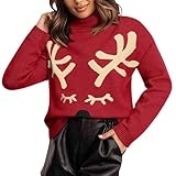 Christmas Sweaters for Women Ugly Christmas Sweater Turtleneck Long Sleeve Xmas Winter Holiday Knitted Pullover Tops Red