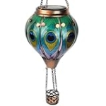TEYIGARDEN Hot Air Balloon Solar Lantern, Peacock Solar Hot Air Balloon Flickering Flame Hanging Garden Lights, Glass Solar Lantern Waterproof for Outdoor Garden Decor @ $39.99