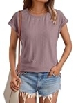 AUTOMET Womens Tops Short Sleeve T-Shirts Blouse Dressy Causal Eyelet Embroidery Summer Fashion 2025 Trendy Spring Vacation Comfy Clothes DarkPink XL