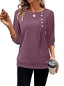 Eachyes Womens Crewneck Long Sleeve Tops Fall Casual Henley Shirts Loose Fit Pullover Tunic Tops Burgundy Medium