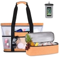 Large Mesh Beach Tote Bag – Beach Pool Bags with Insulated Cooler 8 Pockets Tote Bag Organizer with Detachable Bottom Packable Travel Carry on Bag for Woman Shopping Swimming Summer Camping Orange @ $16.44