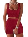 KANSOON Women’s Summer 2 Piece Outfits 2023 Crop Tank Tops Gym Shorts Matching Workout Set Wine Red M @ $21.99