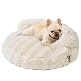 EHEYCIGA Medium Dog Bed and Large Cat Couch – Fluffy Faux Rabbit Fur Pet Sofa for Small and Medium Dogs, Washable Removable Cover, Waterproof and Non-Slip, 30 Inch, Cream