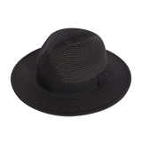 Joywant Abby Straw Sun Hat for Women with UV Protection Wide Brim Wind Lanyard,Travel Foldable Summer Beach Hat Panama Fedora-Black