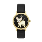 Kate Spade New York Women’s Metro Three-Hand Puppy Black Leather Band Watch (Model: KSW9069) @ $50.10