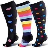 JYUYNY Plus Size Compression Socks for Women Men 3 Pairs Wide Calf Knee High Support for Circulatio for Nurses, Pregnancy (US, Alpha, XX-Large, Regular, Regular, Black,Black, Multicolor)
