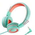Nilogie A21 Kids Headphones for School/PC/Cellphone/Airplane Travel with 3.5mm Jack Children Boys Girls Foldable Wired On-Ear Headset (Mint Coral) @ $7.19