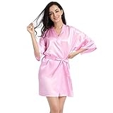 CuteOn Women’s Satin Kimono Robes Bride Party Satin Robes Bridesmaid Wedding Robes Silky Bathrobes BrightPink L