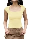 AKEWEI Basic Cute Tops for Women Summer Short Sleeve Y2K Slim Shirts Sexy Going Out Crop Yoga Clothes(Apricot,L) @ $5.99