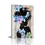 African American Wall Art Blue Flower Black Woman Queen Picture Abstract Canvas Art Prints Girls Paintings Wall Decoration Modern Bedroom Bathroom Wall Decor Aesthetic Artwork Size 12×16 inch Framed @ $3.00