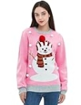 Frojuly Ugly Christmas Sweater for Women Funny Tacky Inappropriate Hilarious Cute Womens Pink Snowman Crazy Holiday Knitted Sweaters Adult for Office Xmas Vacation Party XL @ $9.99