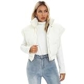 Shiyifa Women’s Casual Winter Cropped Puffer Vest Stand Collar Sleeveless Lightweight Padded Gilet with Pockets(Beige,L) @